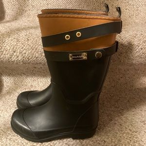 Tommy Hilfiger Black & Tan Rain Boots